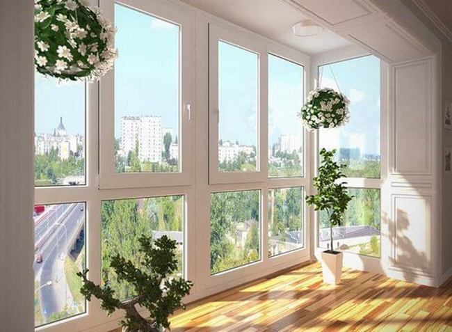 современная оконная система в гостиной